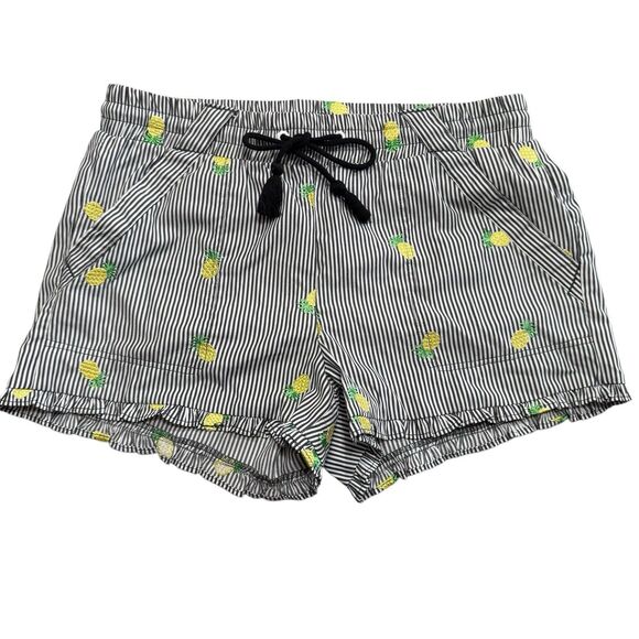 Jolt Stripe Pineapple Ruffle Shorts Black White Stripe Womens Large Drawstring - Picture 1 of 14